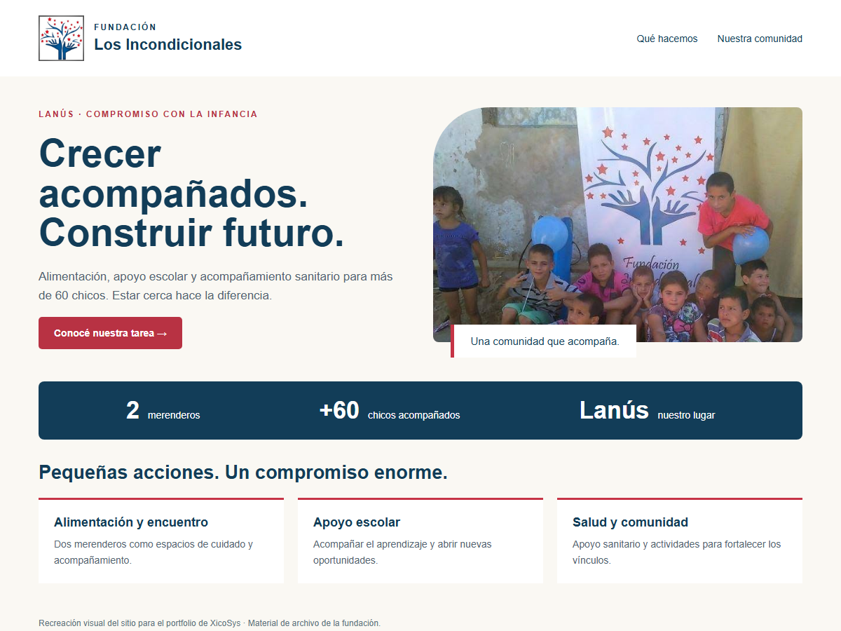 Recreación del sitio de Fundación Los Incondicionales