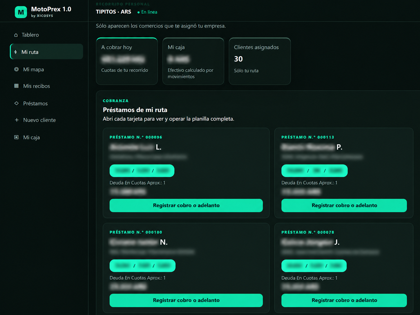 MotoPrex 1.0: recorridos, clientes y cobranzas para mayoristas, con importes ocultos